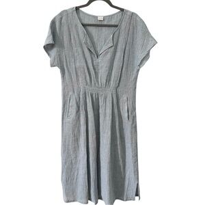 Poetry Linen-Cotton Crinkle Fabric Short Sleeve Midi Dress Blue Size 4